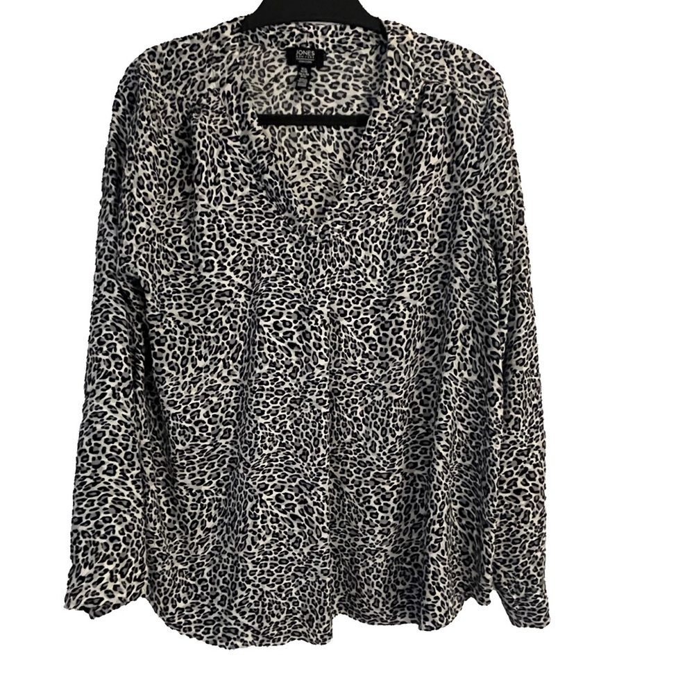 JONES NEW YORK Blouse Womens Small Top Cheetah Print Long Sleeve XL
